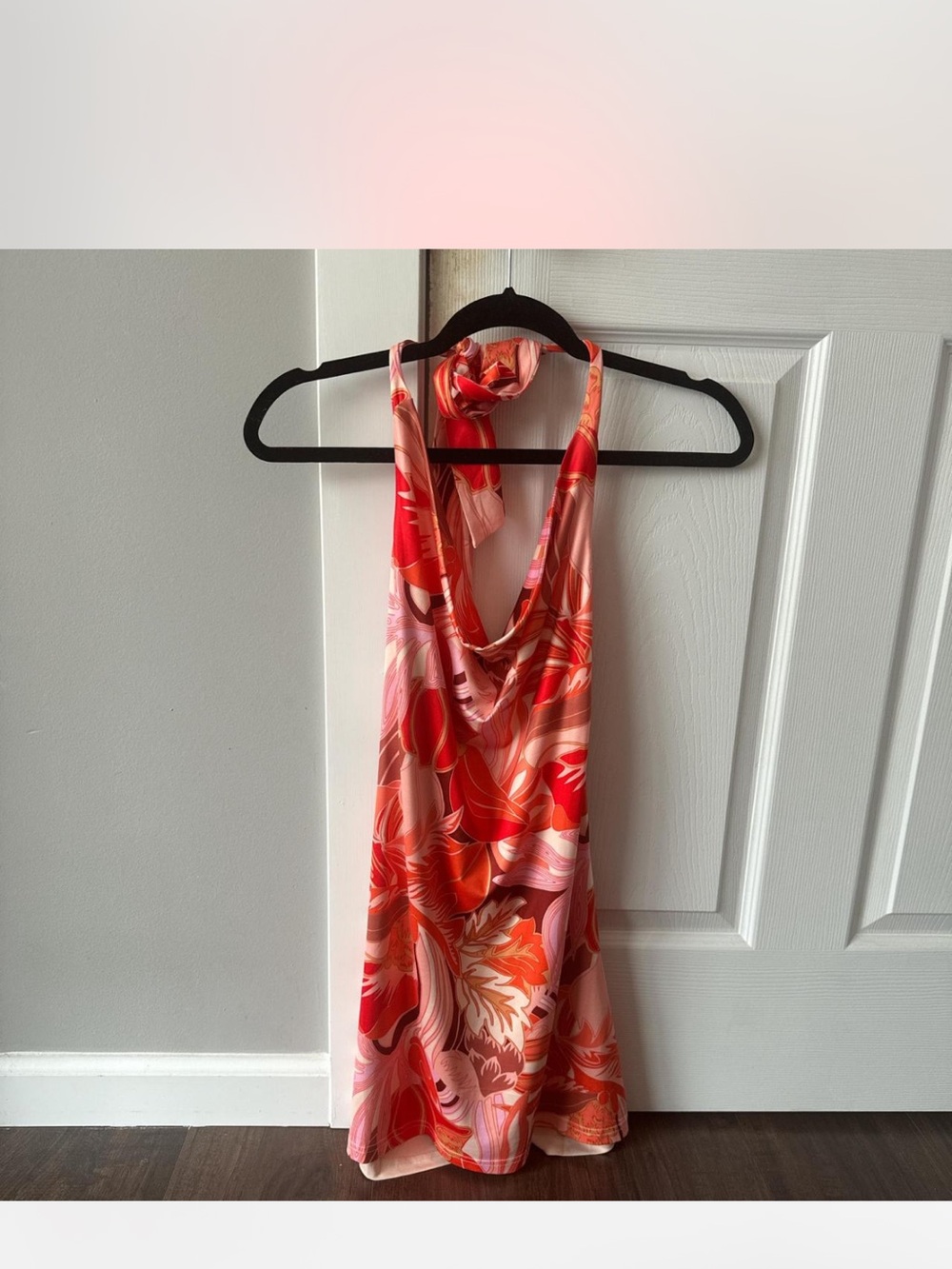 Cotton Candy LA Tropical Floral Halter Slip - Pink & Orange
